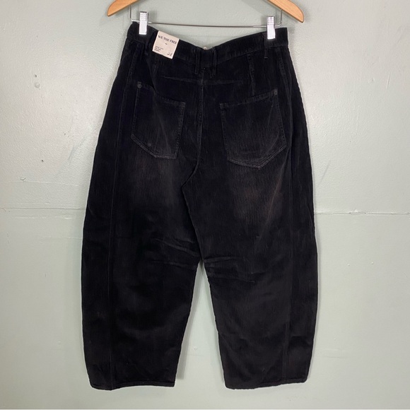 Free People Good Luck Mid Rise Barrel Cord Corduroy Pants Black Size 28 - Picture 5 of 8